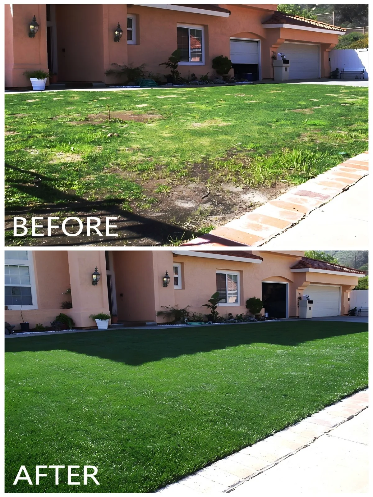Before and after artificial turf commercial project